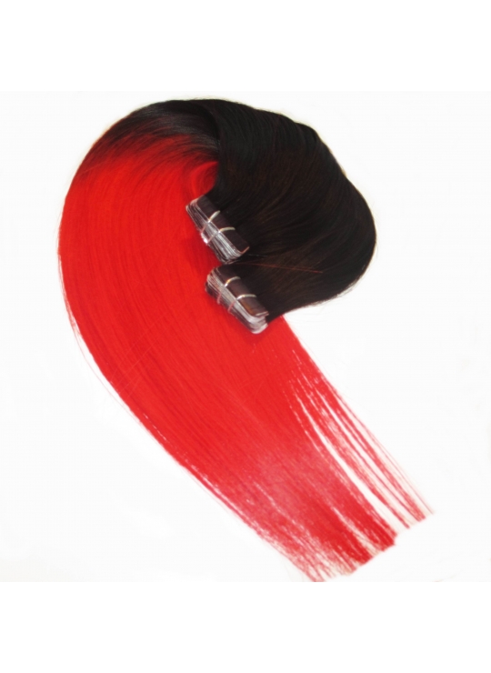 1/Rihanna Red, Ombre Asian, Tape 4 cm, 50 cm langt, luksus remy hair extension