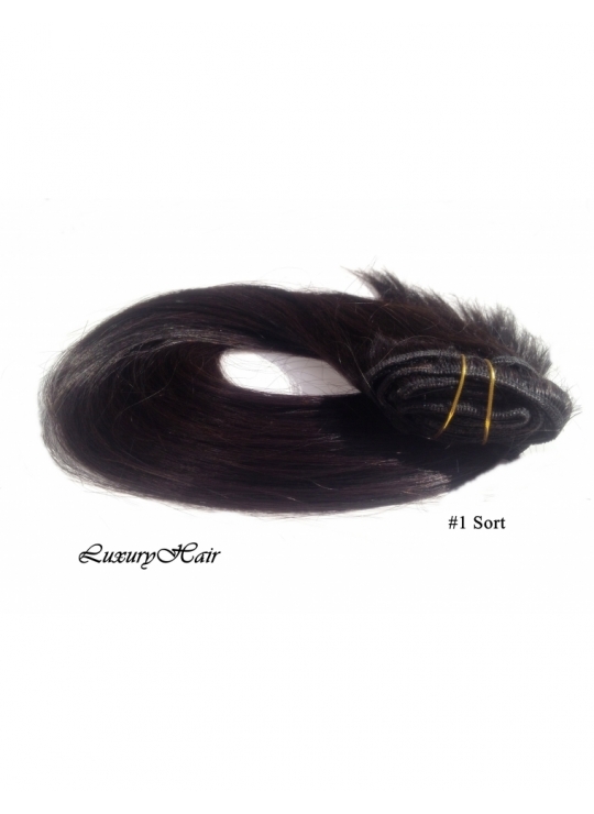 Farve 1 sort, Luksus Clip in Remy hår, 100 gram af 8 baner plus clips