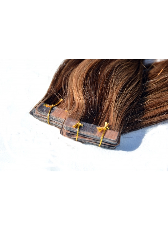 2/8 mørkbrun mix med lysbrun Asien Tape hair extension, 50 cm langt