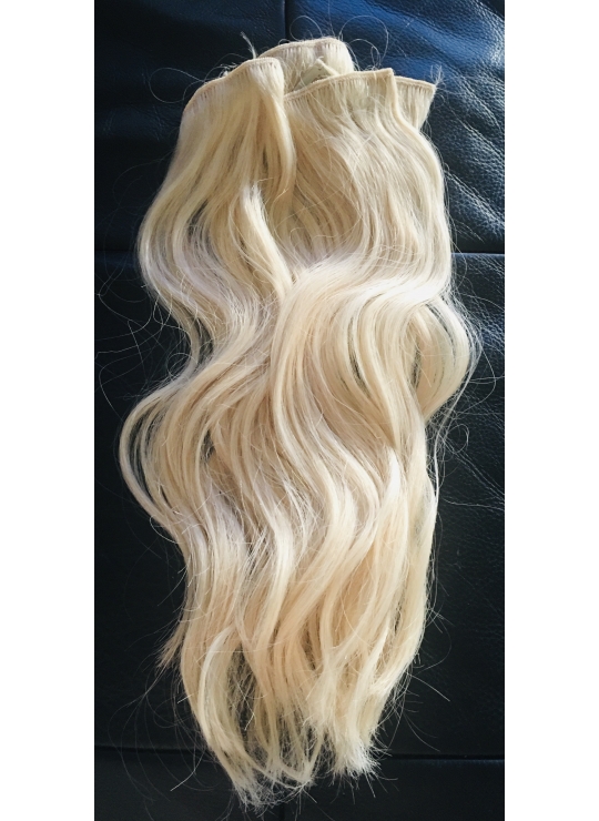 60 lysest blond, clip in hår, 39-45 cm længder - 5 baner med clips 73 gram