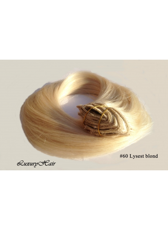 60 lysest blond, clip in hår, 100 gram - 8 baner med clips